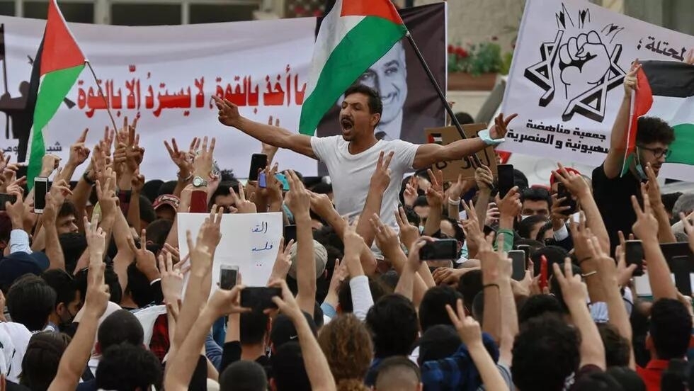 ||||||||protestators shoot slogans during a demonstration on May 16, 2021 in Rabat calling for an end to violence in Gaza and against the normalisation with israel